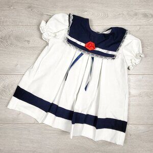 Vintage Sailor Dress White Navy Nautical Baby Toddler 24 Months